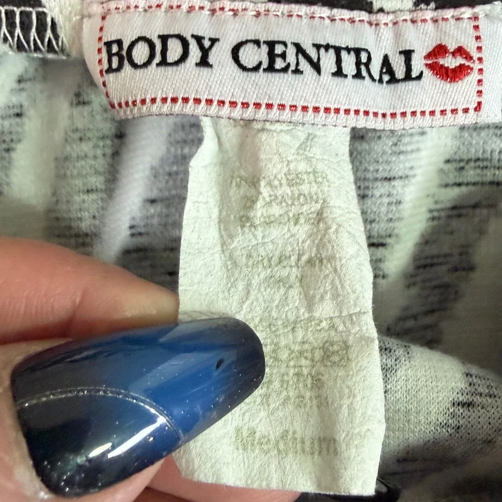 BODY CENTRAL Zebra Print Mini Skirt Black White Stretch High Waist Women's M 80s